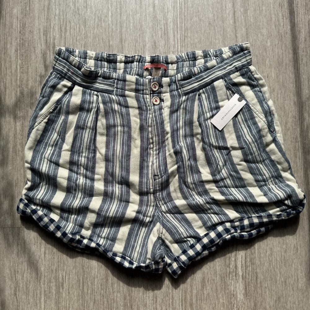 Pilcro and the Letterpress Blue and White Striped Cotton Shorts